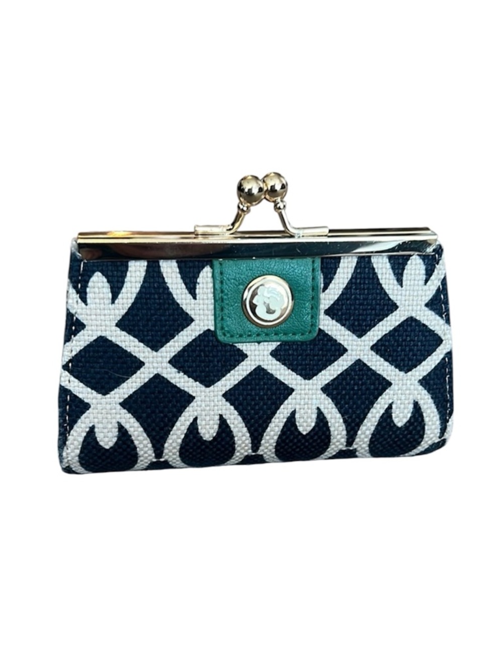 Spartina 449 Natural Linen Kisslock Coin Purse in Navy
